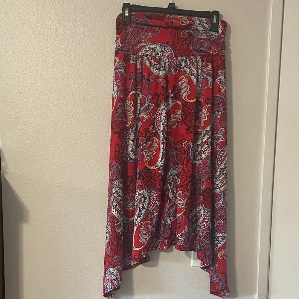 Apt. 9 Red and Blue Paisley High Low Skirt
